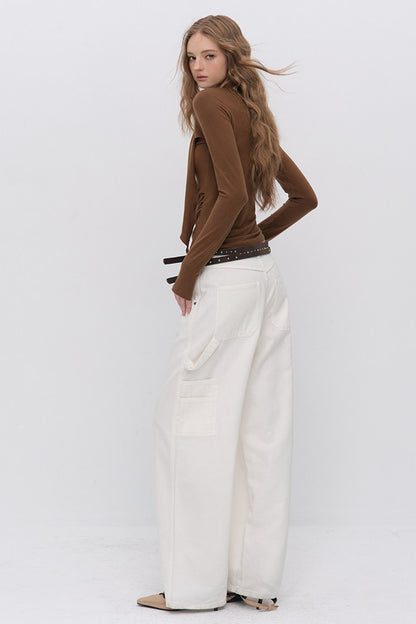Irregular Ruched Halter Ribbon T-Shirt