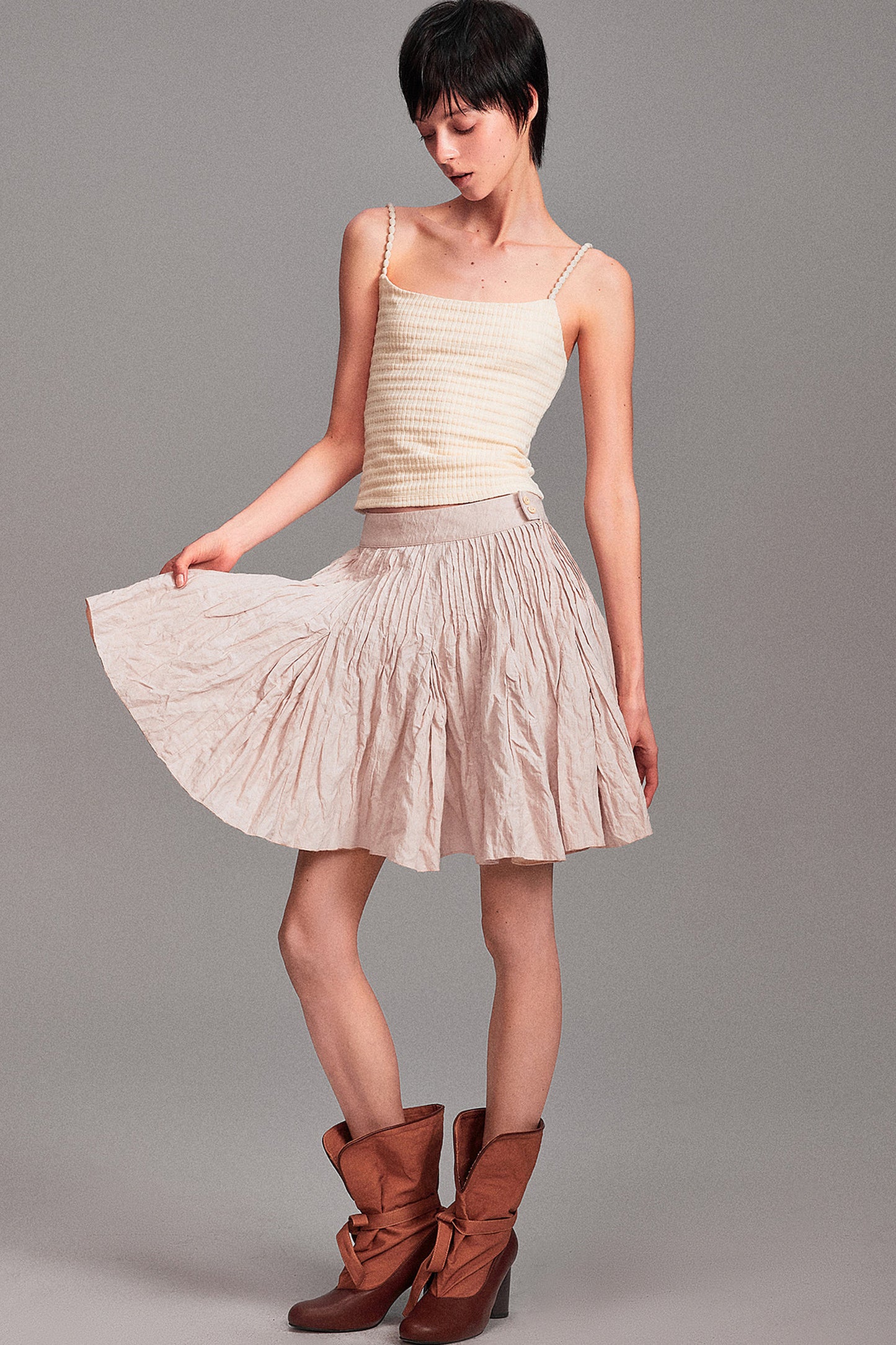 Memory Metallic Wire Crinkled A-Line Skirt