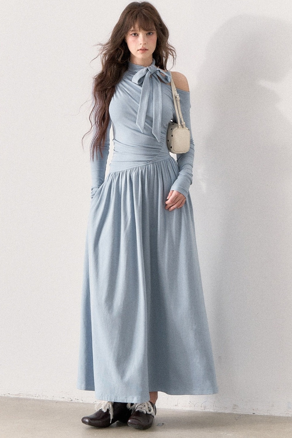 Off-Shoulder Bow-Knot Knit Long Dress