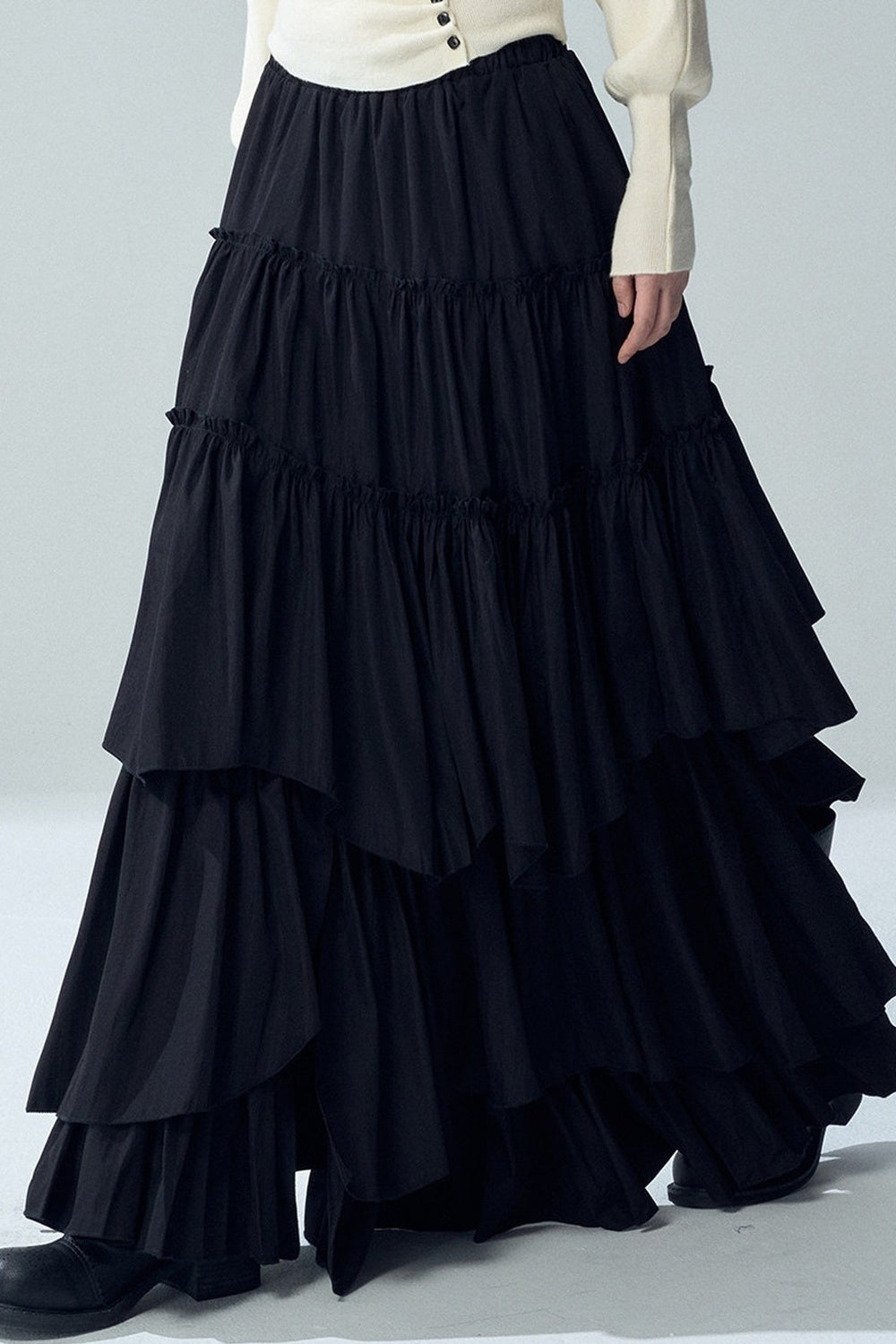 Black Irregular Ruffle Skirt