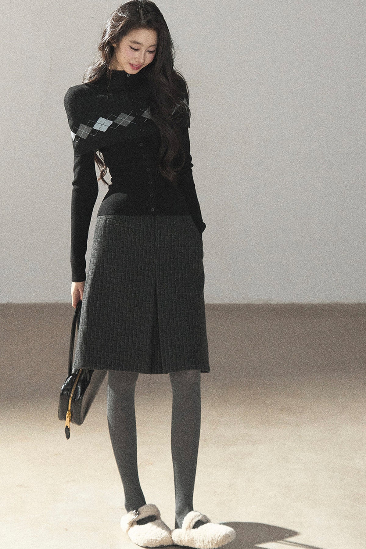 Argyle Wool Sweater With Shawl and Top Set