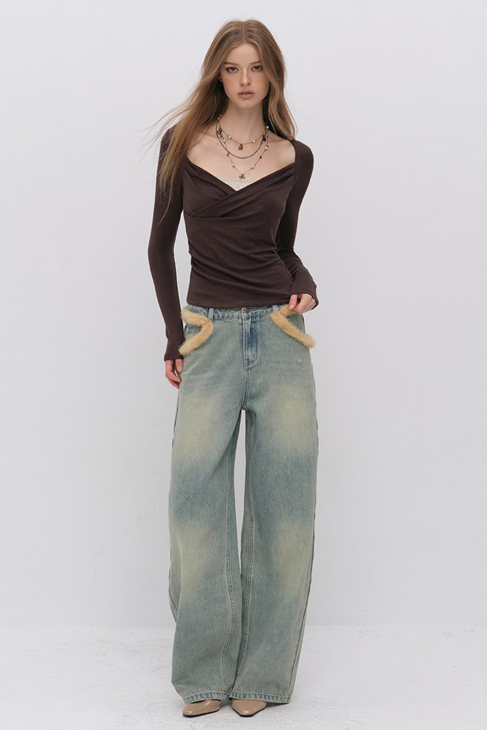 Layered-Look Pleated Tencel Base Layer Top