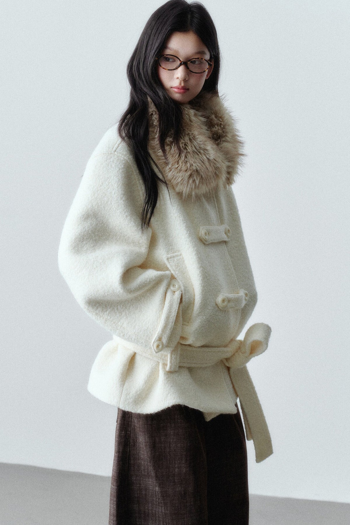 Napoleon Buckle Wool Fur Collar Jacket