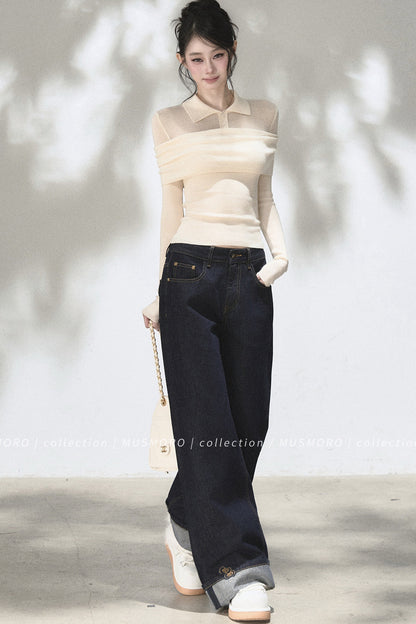 Embroidered Cat Raw Denim Jeans
