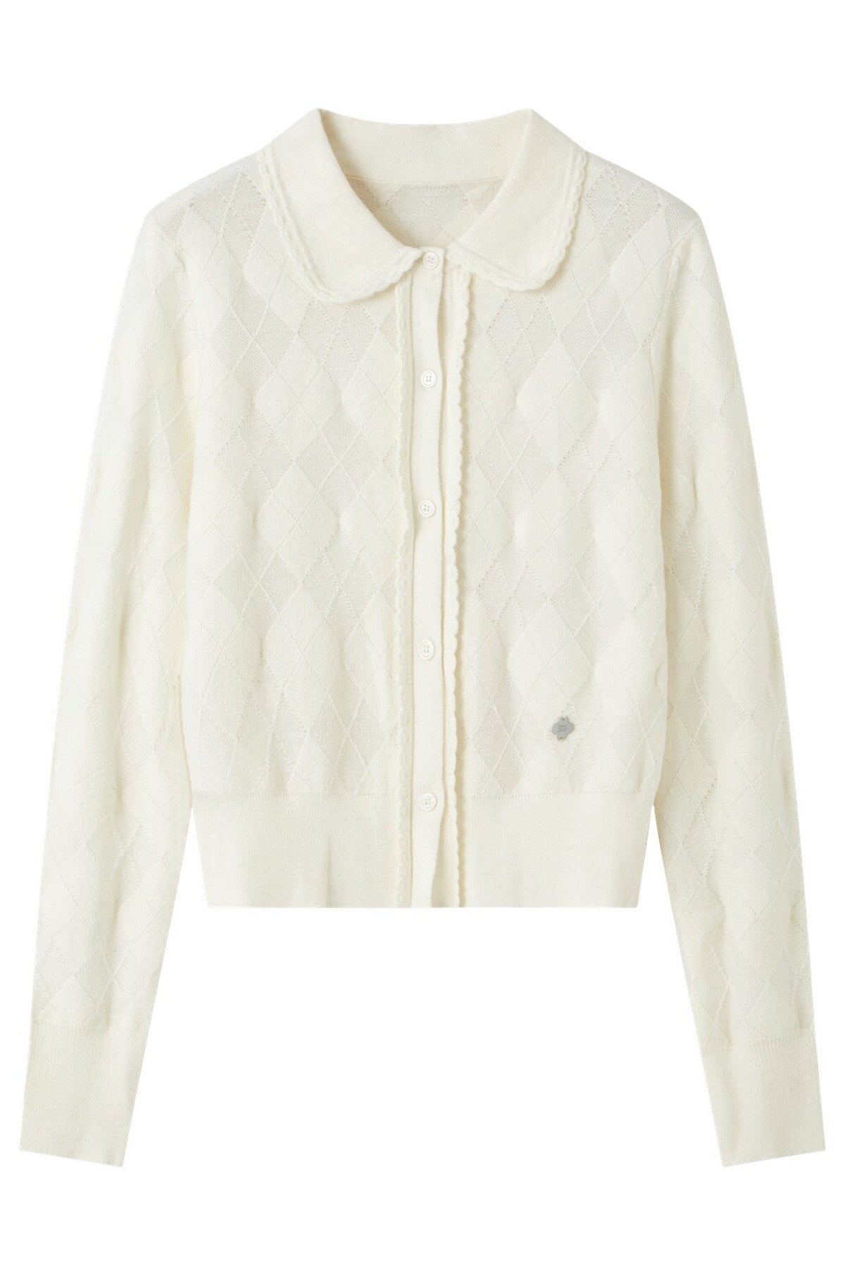 Hollow-Out Diamond-Pattern Doll Collar Cardigan Top