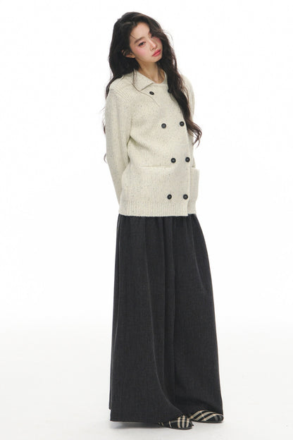 Gray Knit Cardigan With Trousers Set-Up