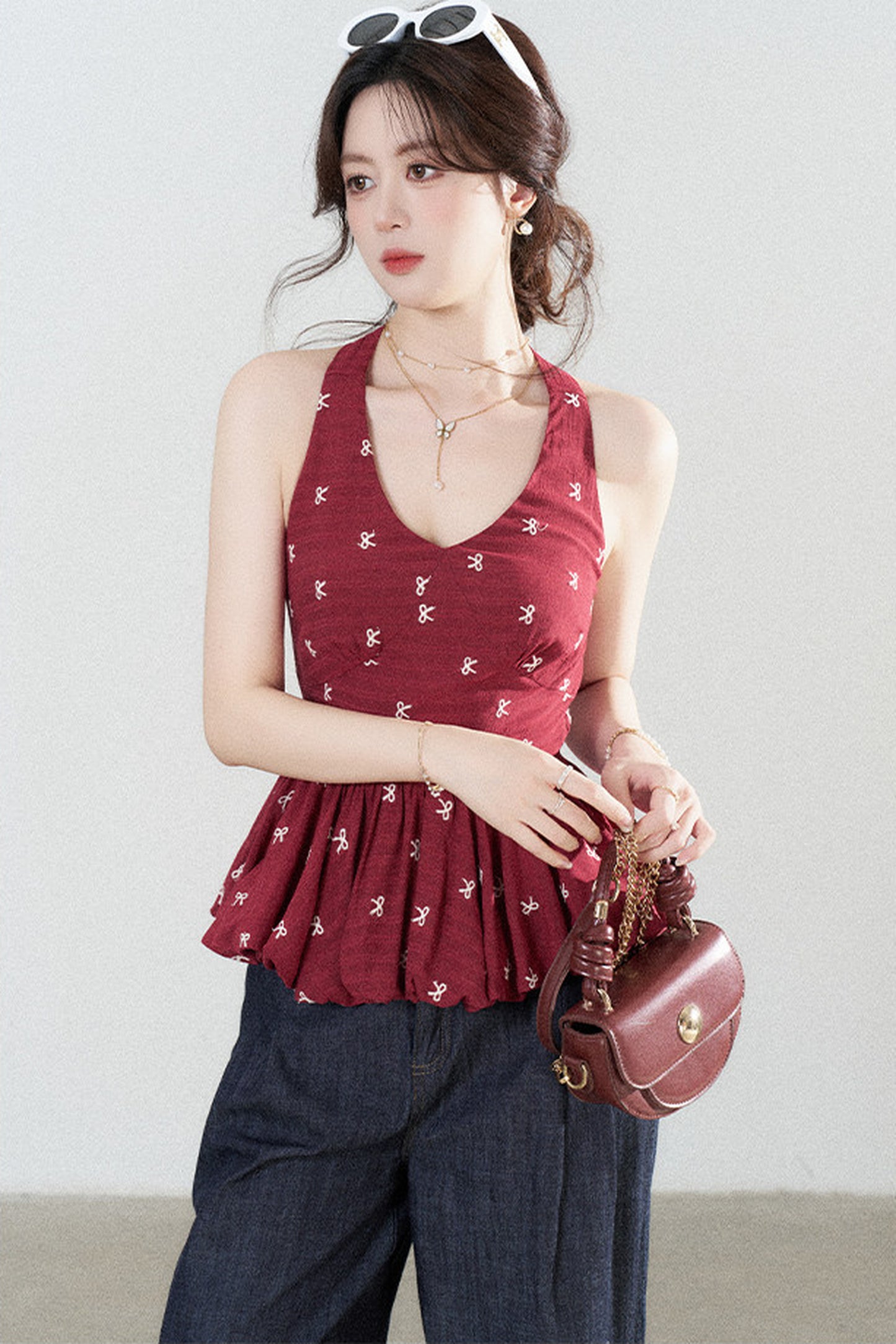 Red Halter Peplum Top