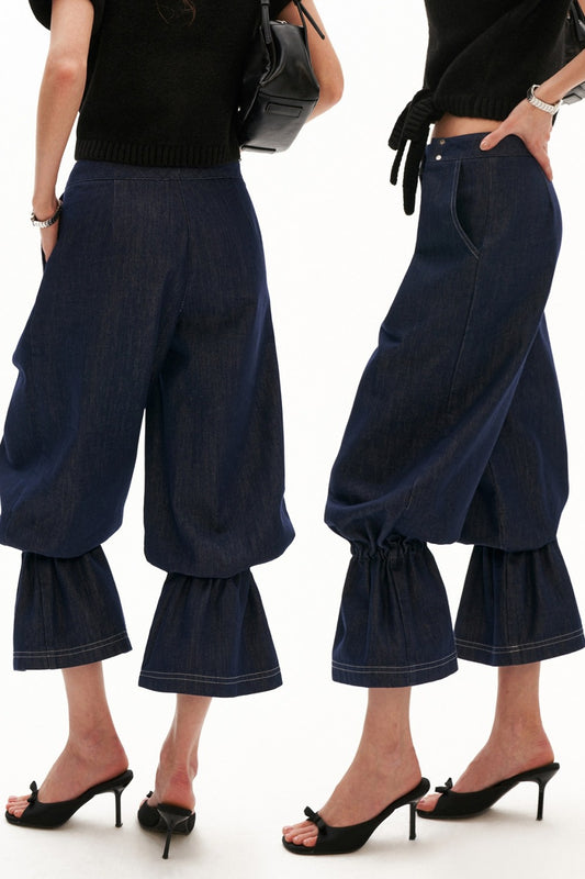 Ruffle Cuff Lantern Denim Jeans