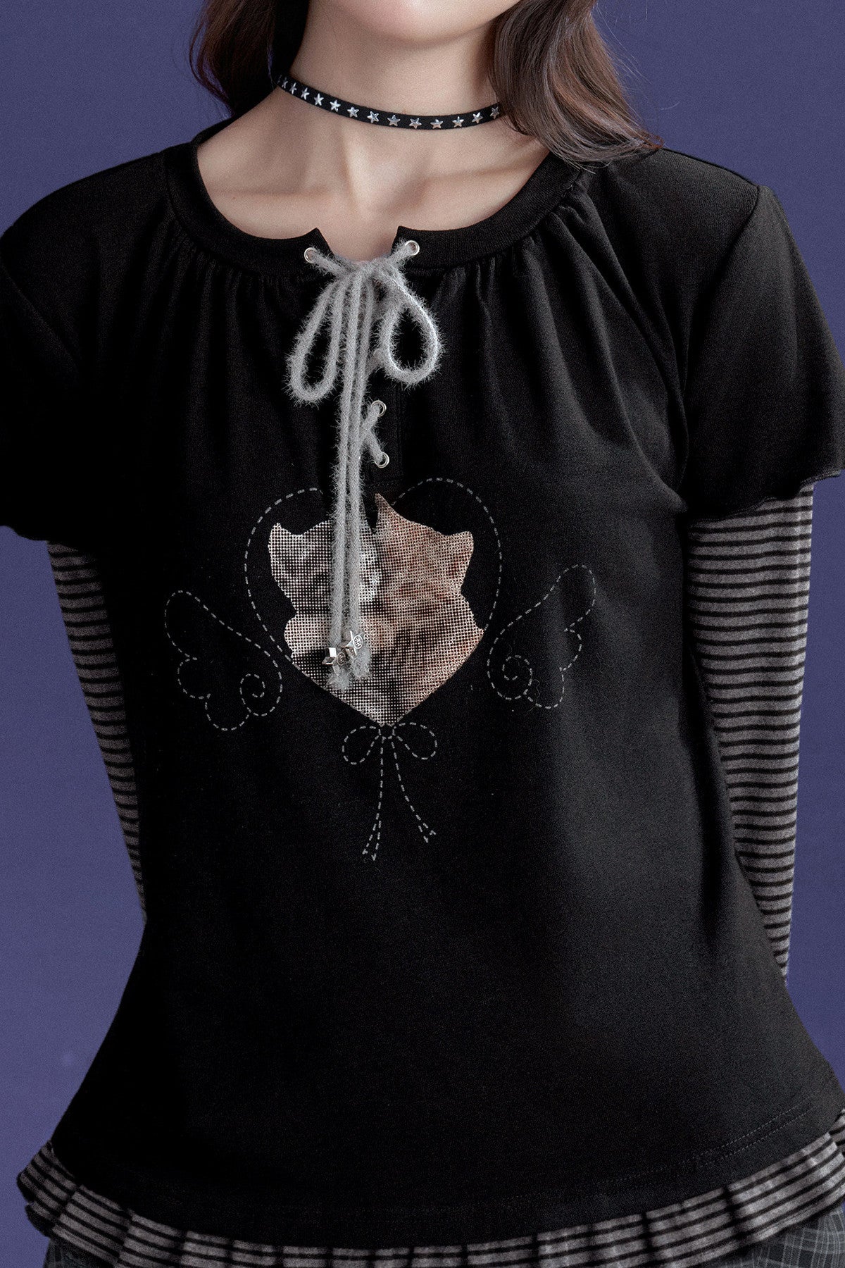 Black Striped Cat Sticker T-shirt