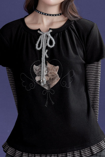 Black Striped Cat Sticker T-shirt