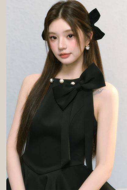 Robe sans manches obsidienne à nœud