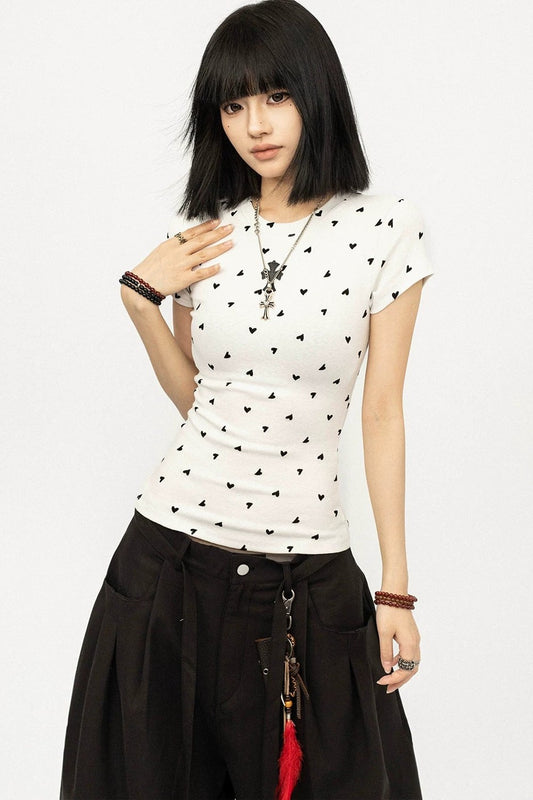 Khaki Cropped Polka Dot Tee