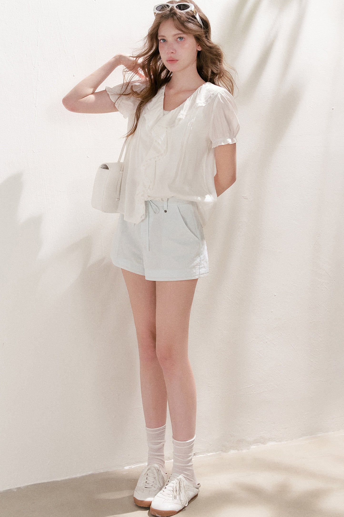 Mulberry Silk Lace Ruffle V-Neck Top