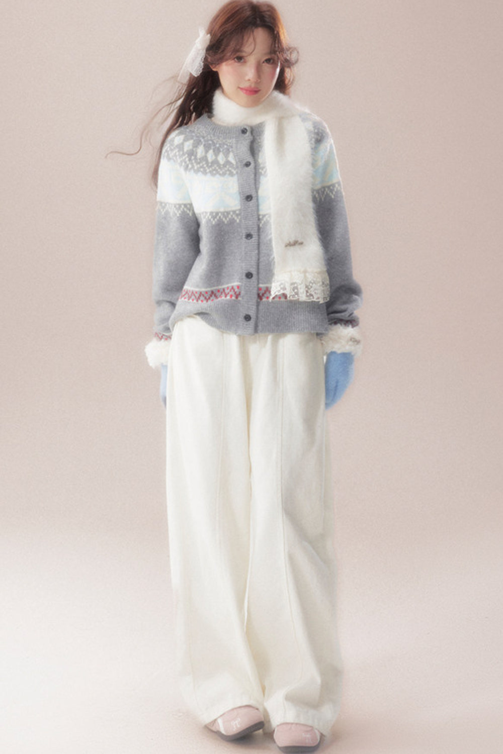 Bowknot Fair Isle Sweater Cardigan