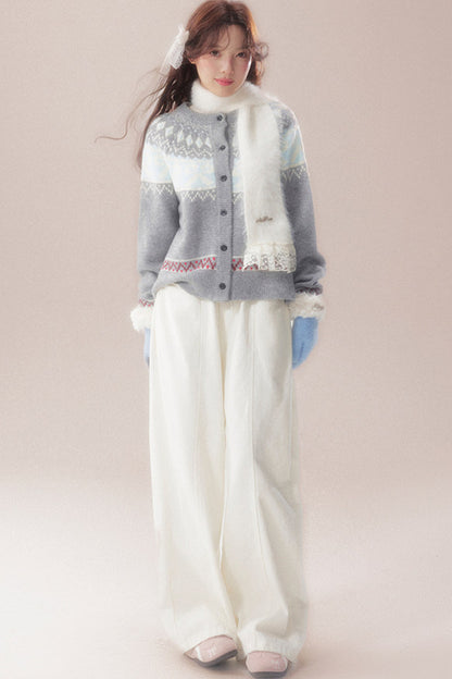 Bowknot Fair Isle Sweater Cardigan