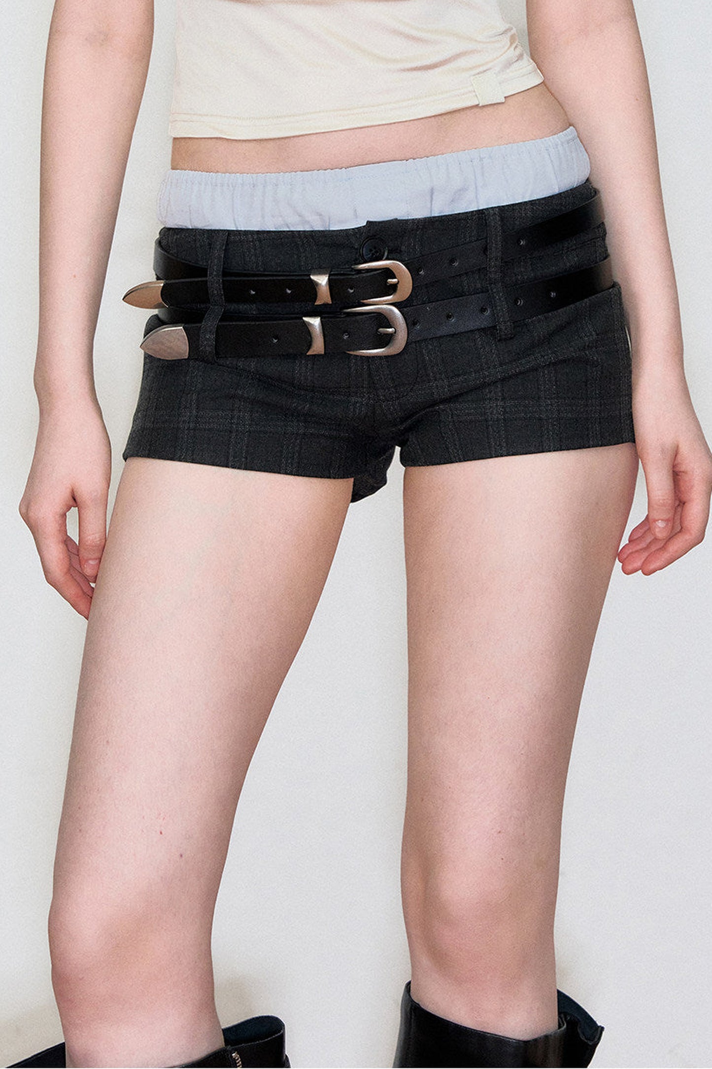 Double-Waist Plaid Shorts