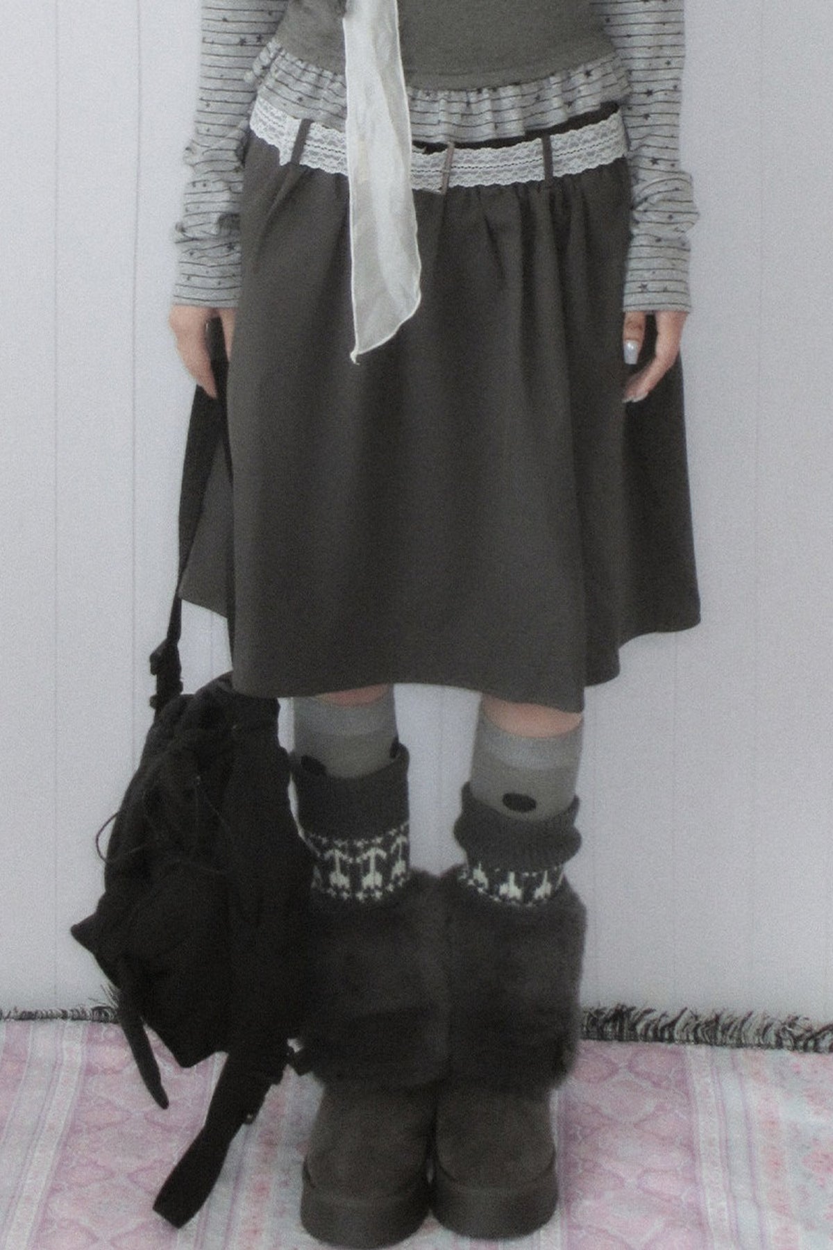 Gray A-Line Mid-Length Umbrella Skirt