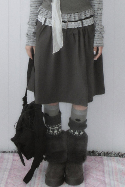 Gray A-Line Mid-Length Umbrella Skirt