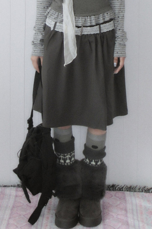 Gray A-Line Mid-Length Umbrella Skirt