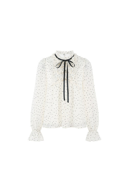 Polka Dot Chiffon Blouse and Skirt Set-Up