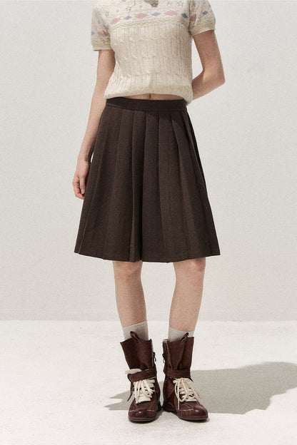 Retro Patchwork Pleated Skirt