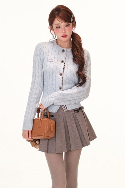 Color-Block Wool Blend Knit Cardigan Set-Up