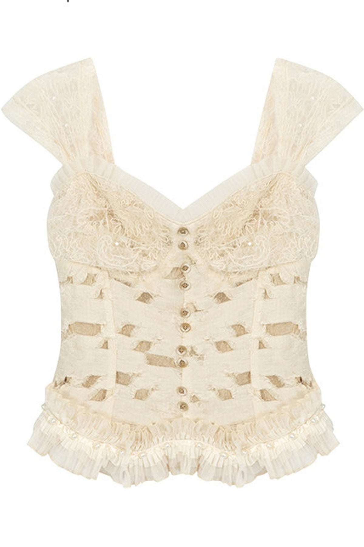 Spliced Pleated Mesh Lace Tube Top