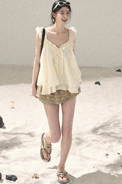 French Ruffled V-Neck Blouse