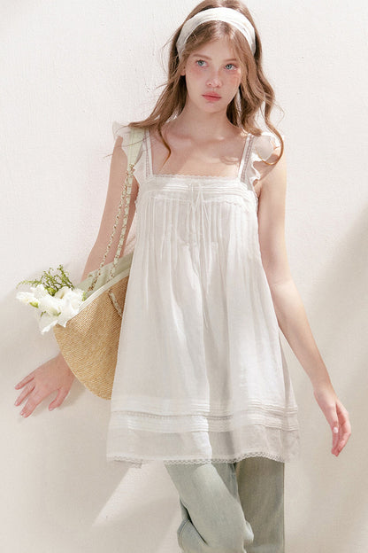 Pleated Lace A-Line Dress