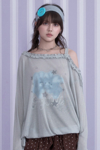 Hazy Bunny Off-Shoulder T-Shirt