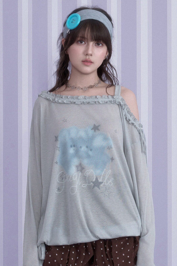 Hazy Bunny Off-Shoulder T-Shirt