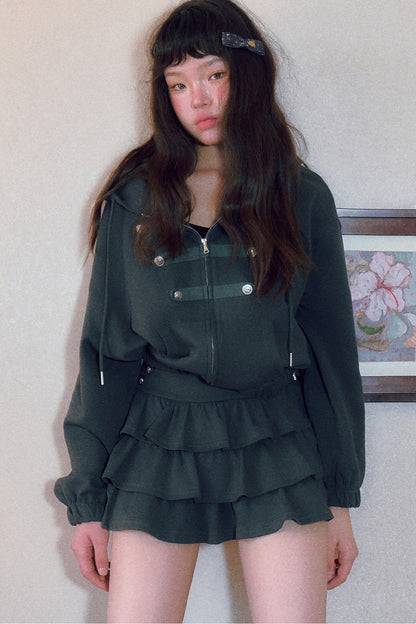 Retro Napoleon Hooded Sweatshirt and Skirt Set-Up