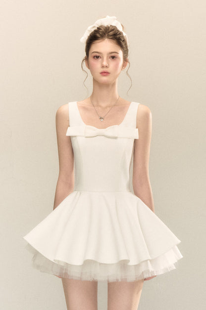 Bow Neck Spaghetti Strap Puffy Dress