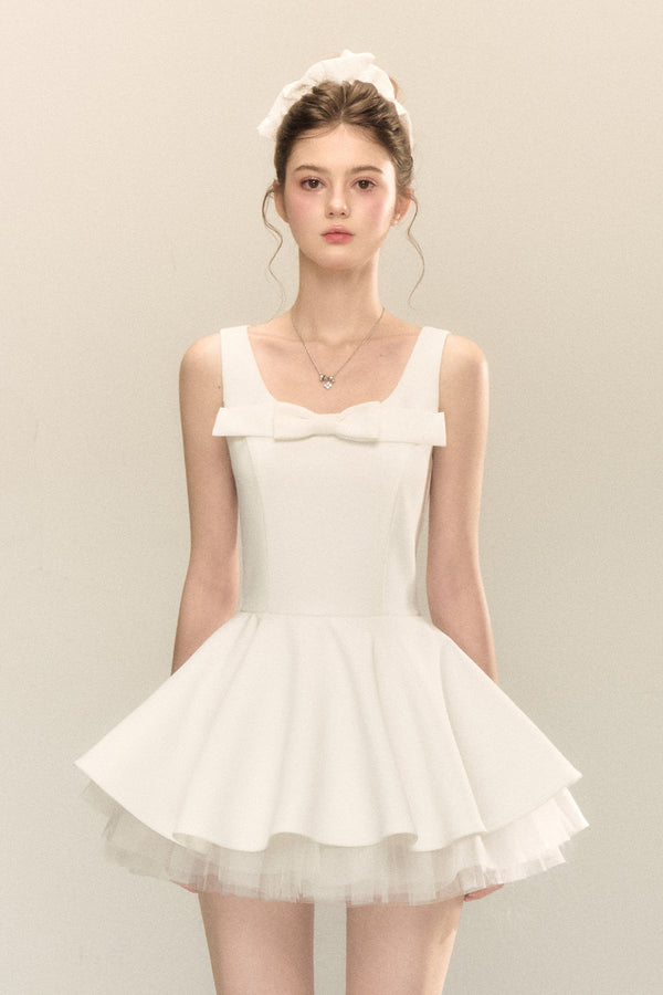 Bow Neck Spaghetti Strap Puffy Dress