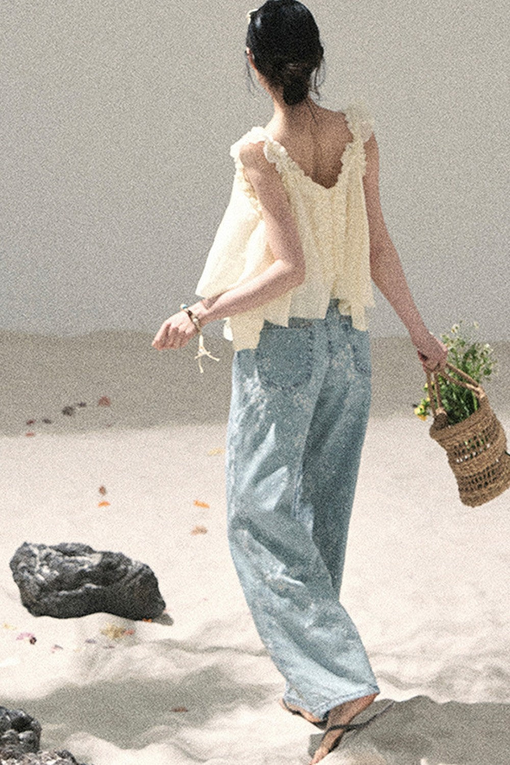 French Ruffled V-Neck Blouse