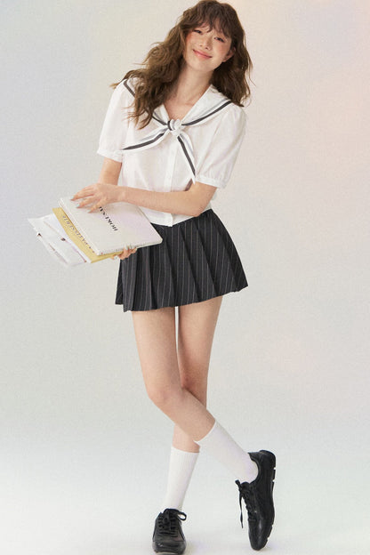 Nautical Sailor Collar Short Sleeve Shirt