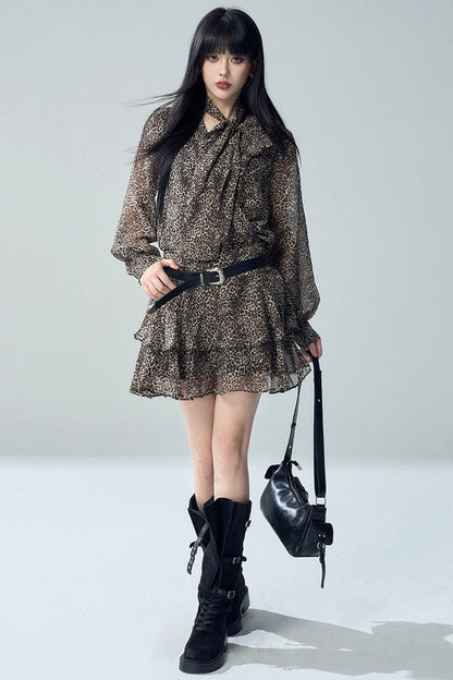 Long Sleeve Leopard Print Dress