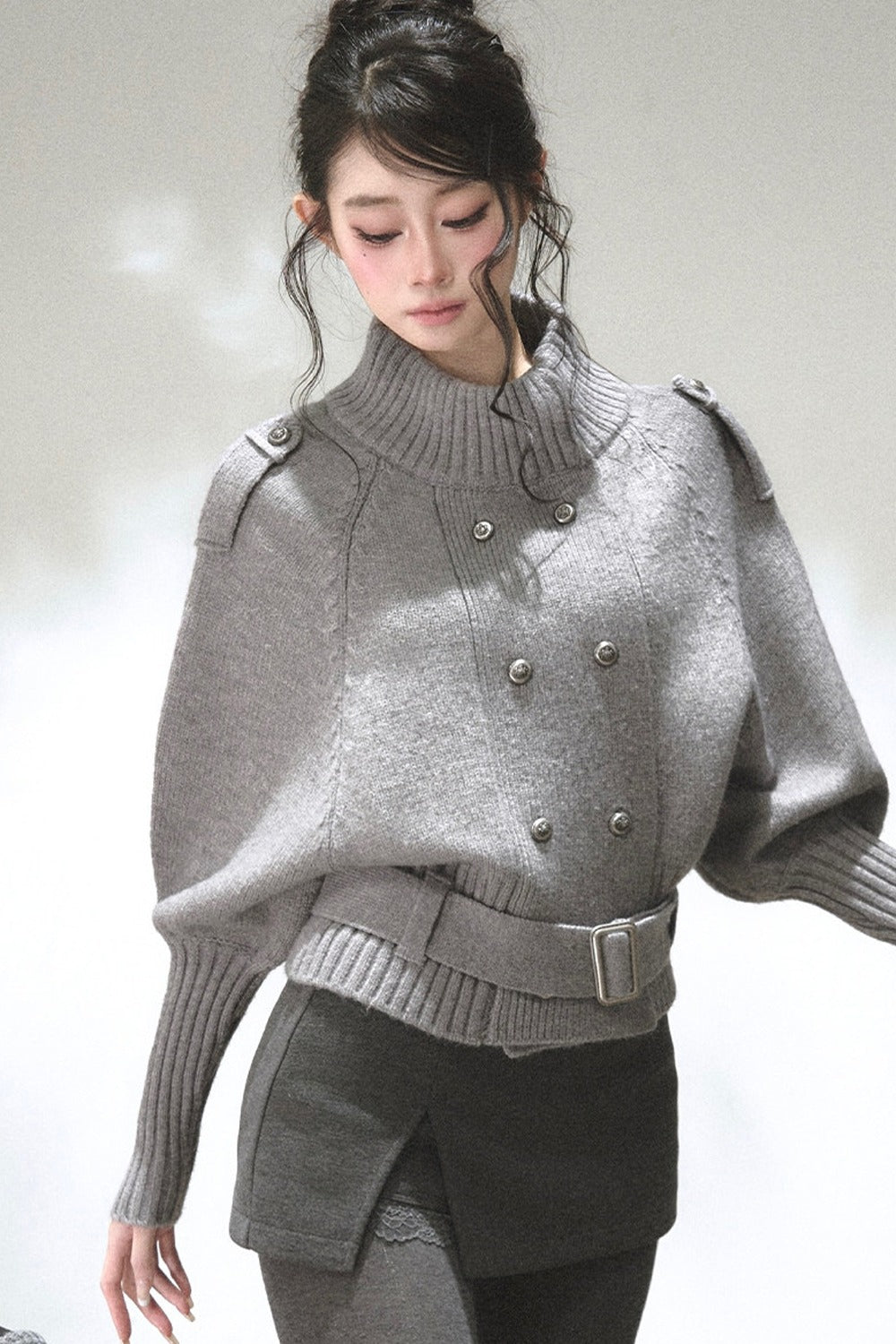 Capejacke mit vertikalem Rippstrick und Fledermausärmeln