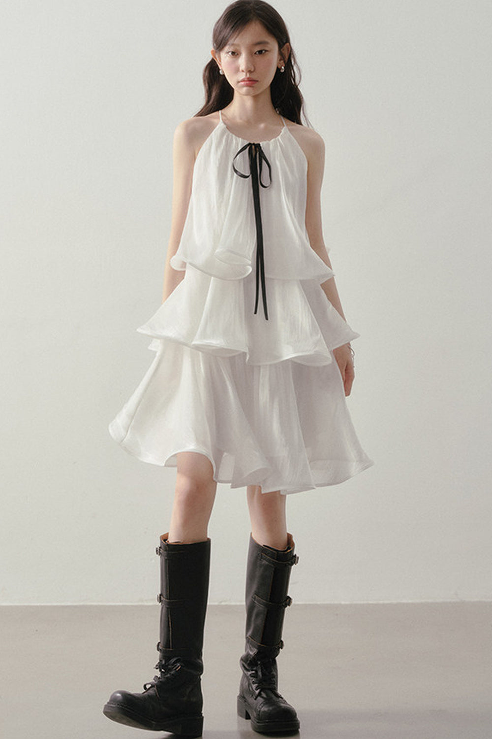 White Layered Halter Dress
