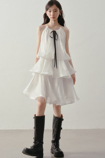White Layered Halter Dress