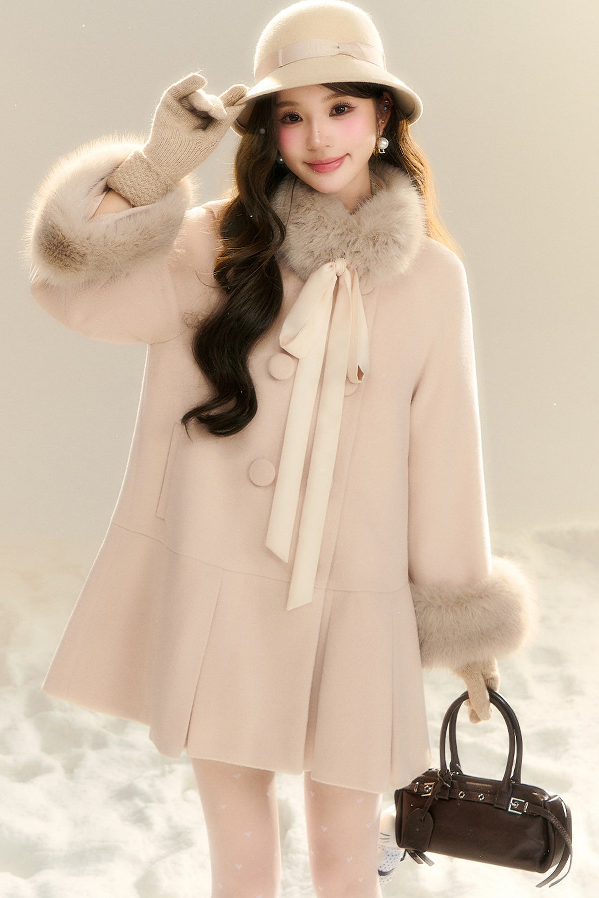 Bow Collar Woolen Coat