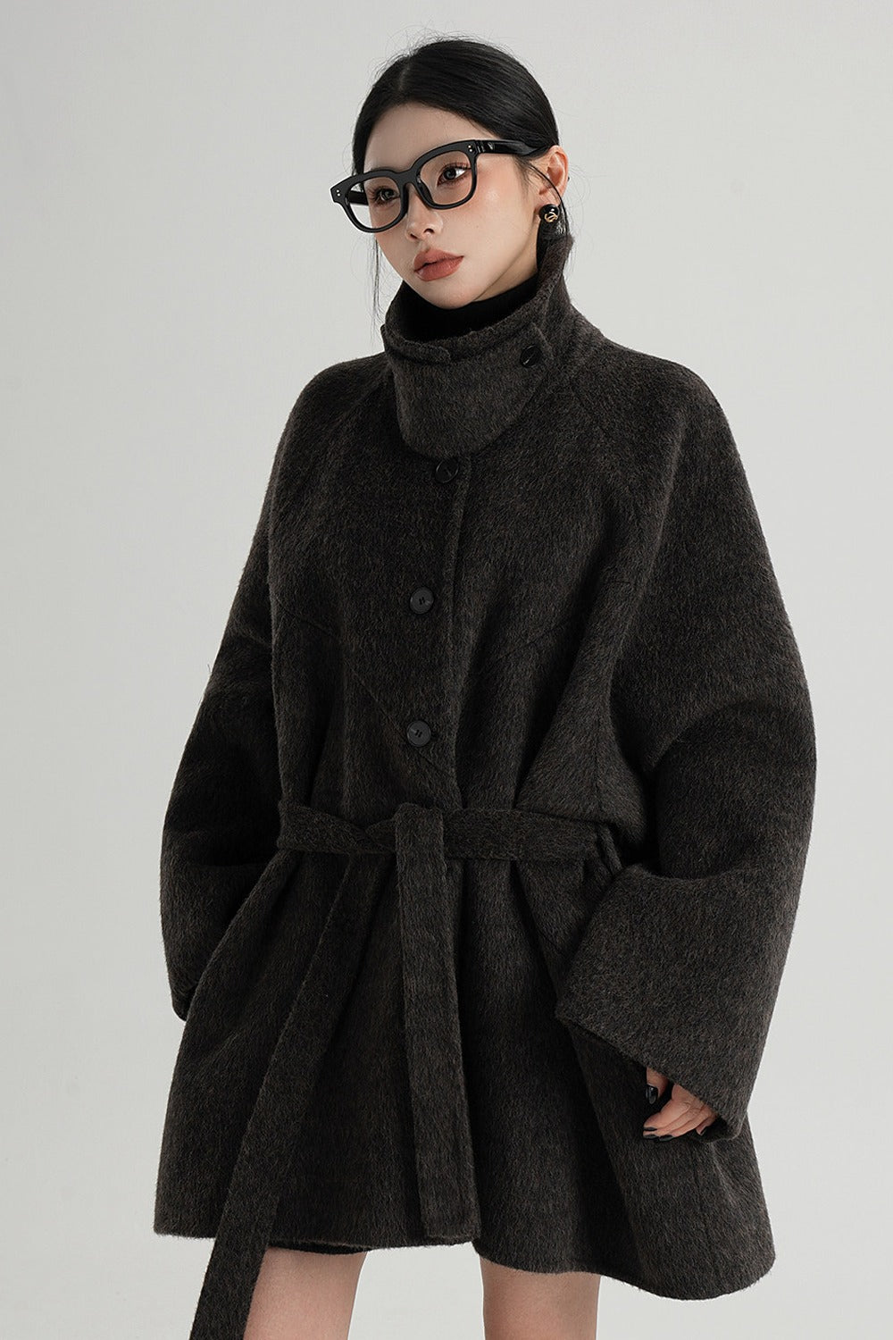 Mid-Length Armor Collar Wool Coat