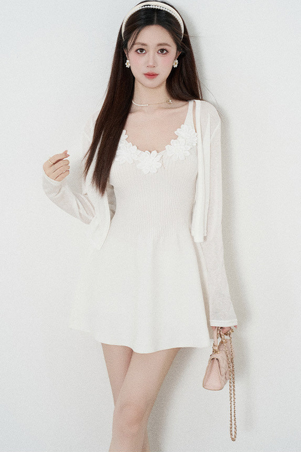 Spaghetti Strap Knitted Dress With Cardigan Set-Up
