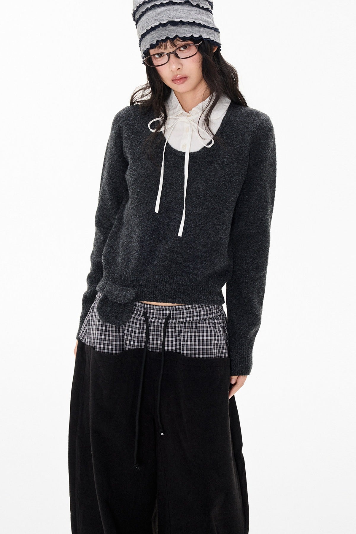 Patchwork Doll Collar Pullover Sweater