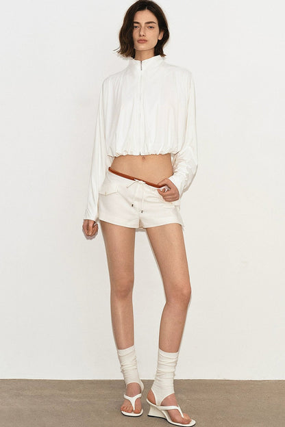 French Caramel Color Block Linen Shorts