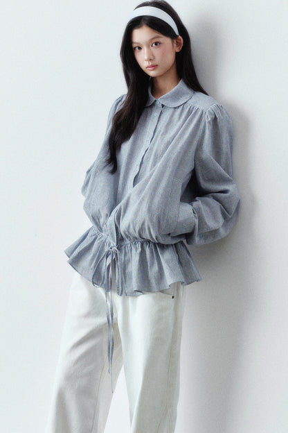 Low-Waist Ruffle Linen Shirt