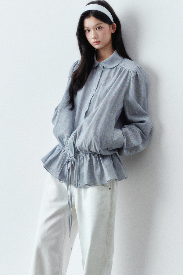 Low-Waist Ruffle Linen Shirt