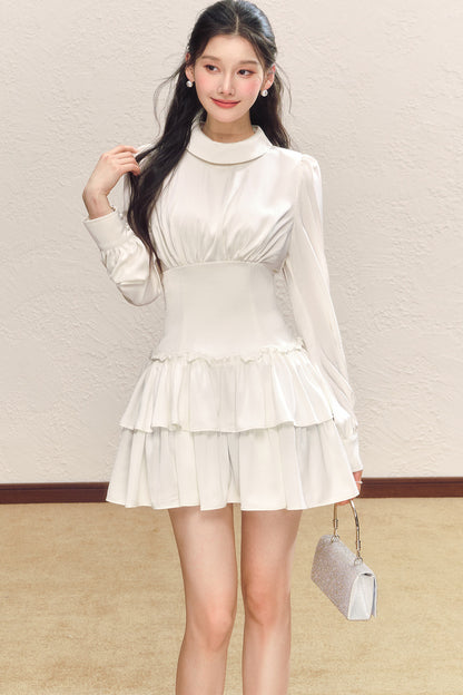 Satin Ruched Ruffle Dress