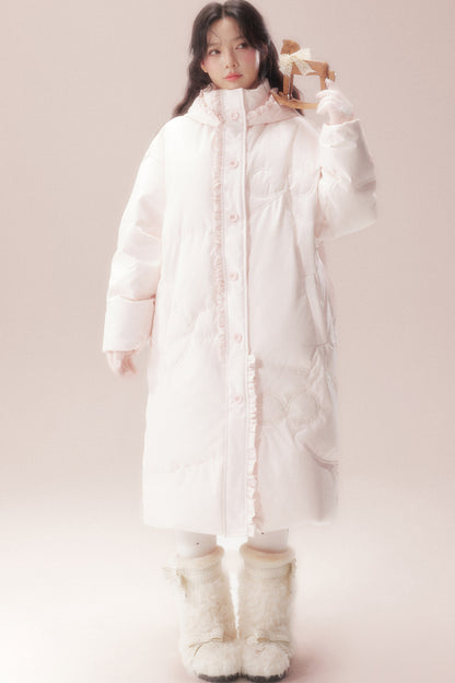 Cloud Pattern Quilted Long Down Jacket