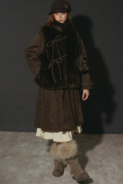 Flower Tea Layered-Look Woolen Furry Top